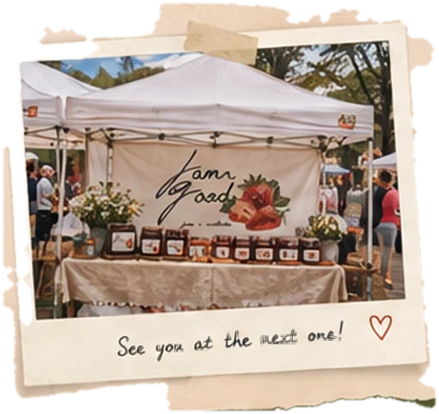 Polaroid of the Jamn Good market booth, captioned See you at the next one!